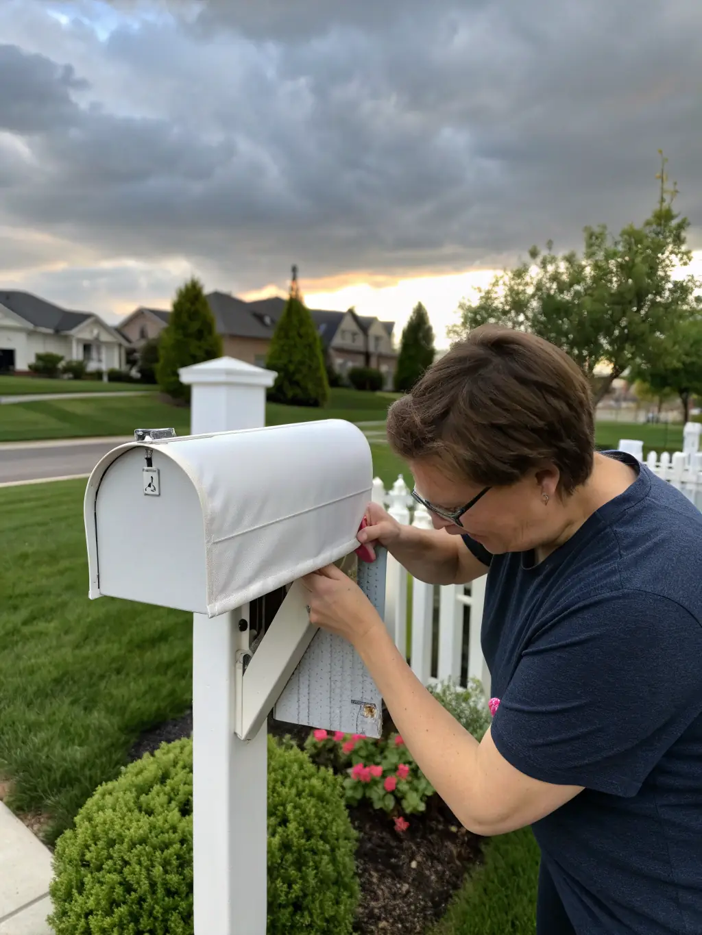 A person easily installing the solar address sign on top of a mailbox post, showcasing the simple and hassle-free installation process.